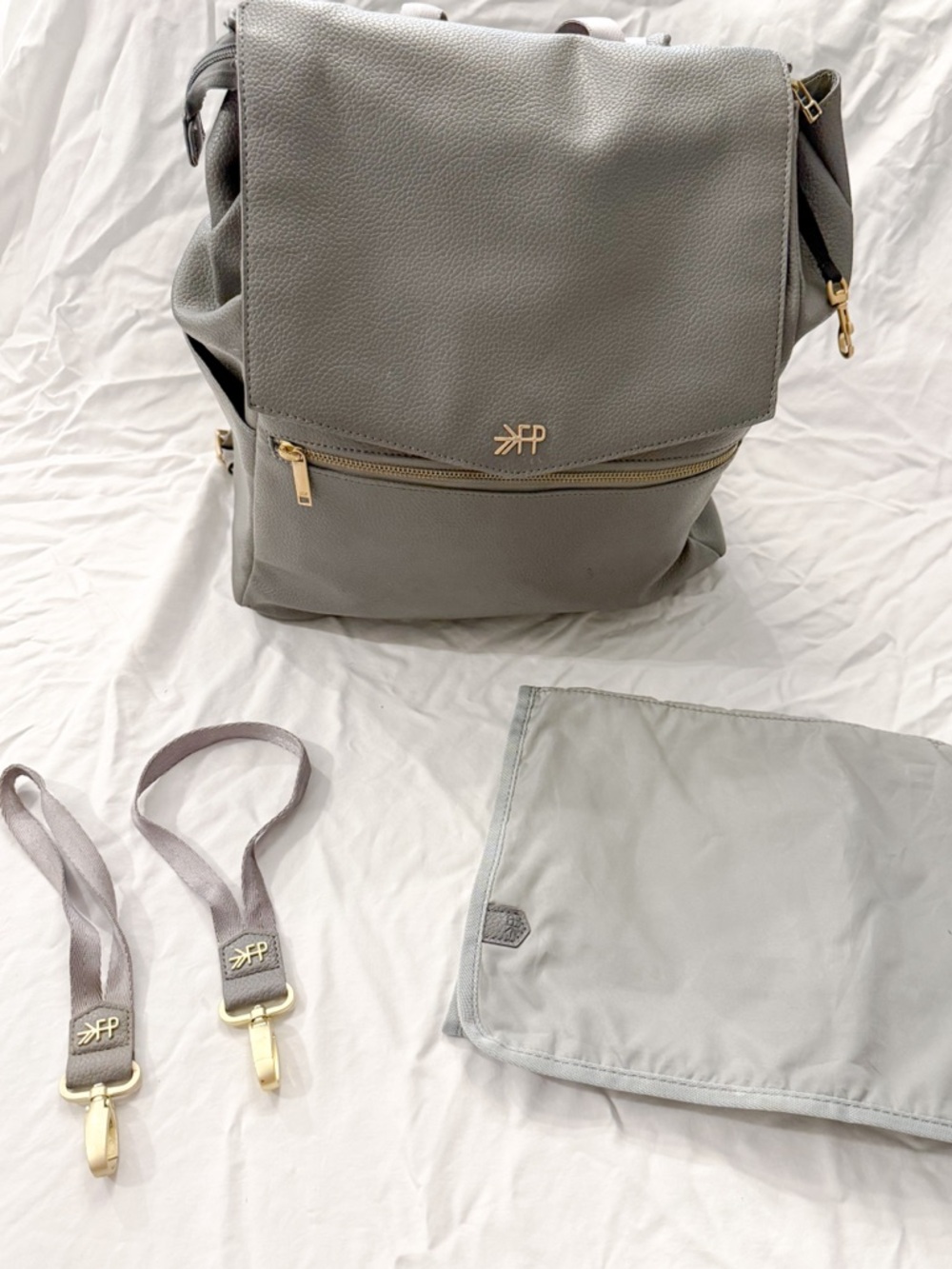 Freshly Picked Gray Convertible Baby Diaper Backpack with Gold Hardware / Straps